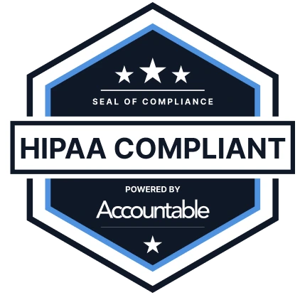 HIPAA compliant, seal of compliance powered by Accountable